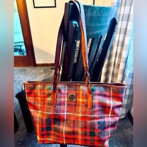 Doonie and Bourke large tote - red plaid with braided straps